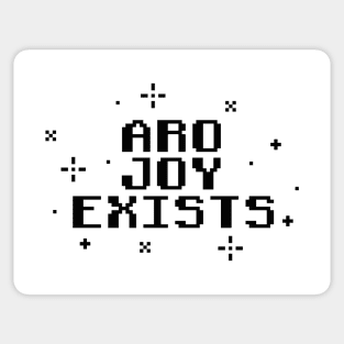 Aro Joy Exists - Aromantic Pride Pixel Art (dark text v2) Sticker